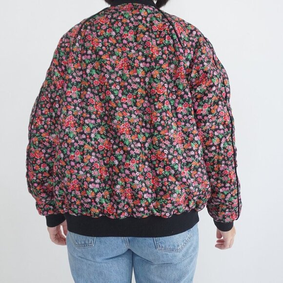 Coach New York Black Pink Floral Reversible Button Up Varsity Bomber Jacket M - Picture 3 of 15